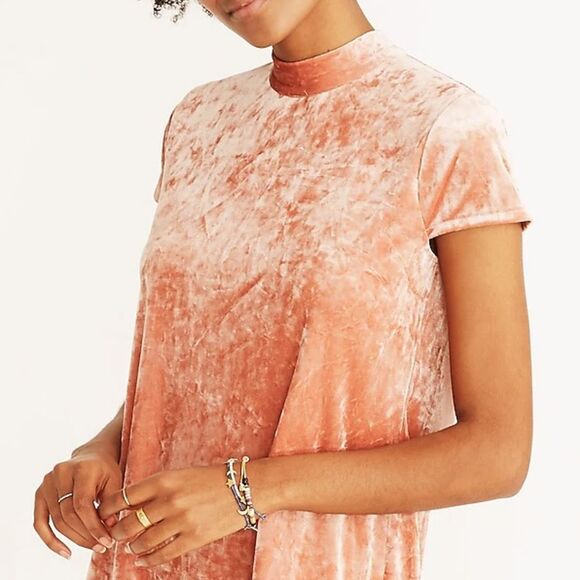 Madewell Crushed Velvet Mockneck Tie Neck Shift Dress Peach Pink Size Small - Picture 7 of 15